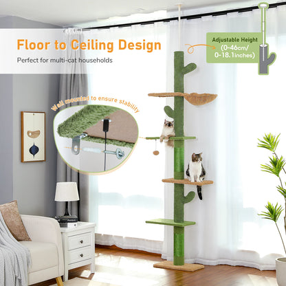 Cactus Cat Tree Tower 5-Tier Floor-to-Ceiling Climber