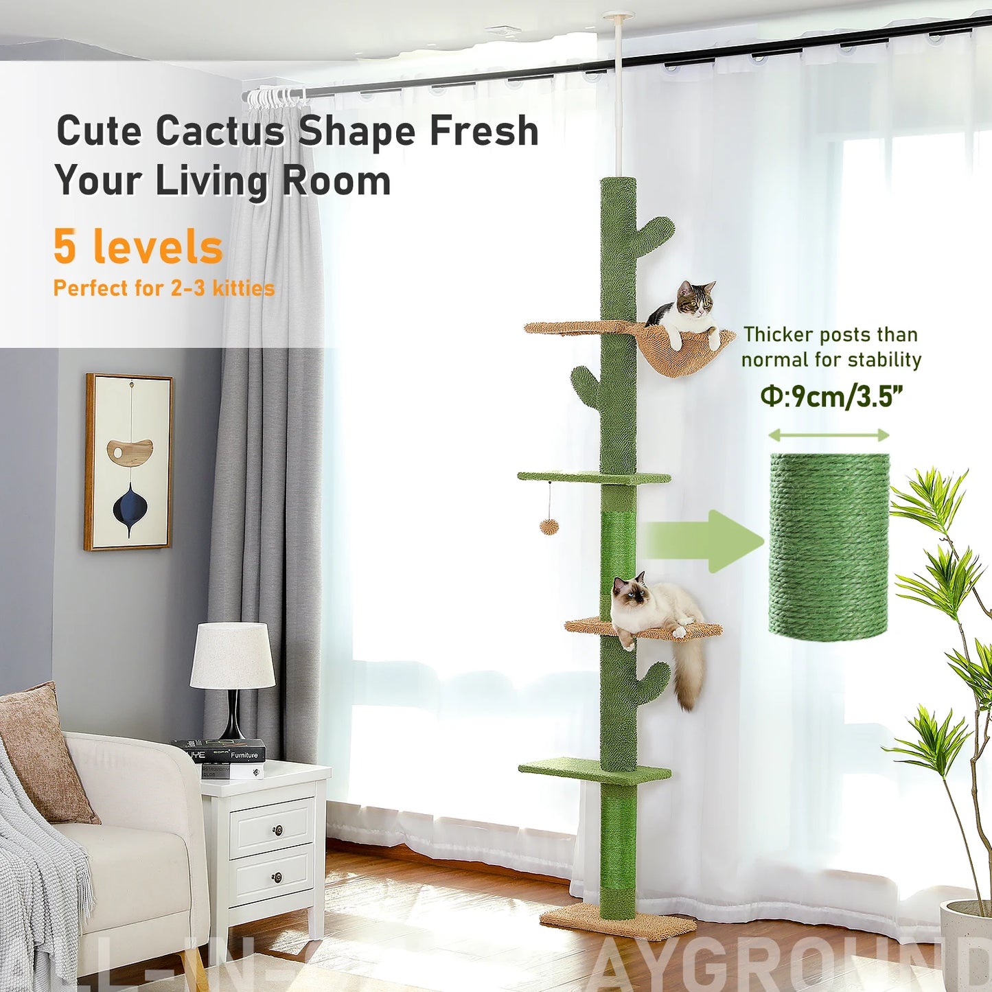 Cactus Cat Tree Tower 5-Tier Floor-to-Ceiling Climber