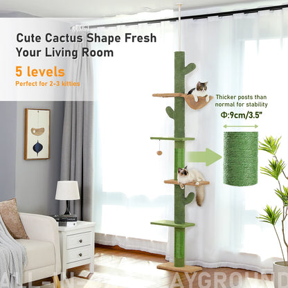 Cactus Cat Tree Tower 5-Tier Floor-to-Ceiling Climber