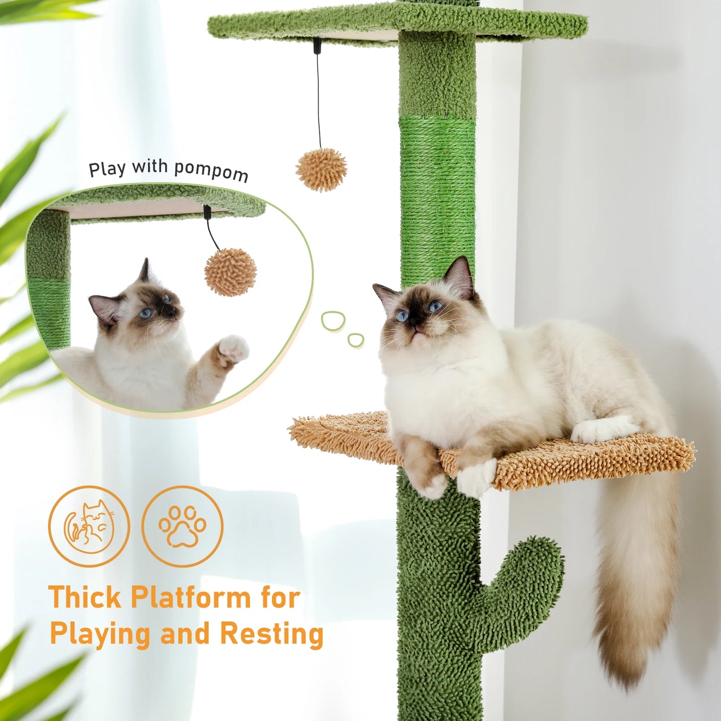 Cactus Cat Tree Tower 5-Tier Floor-to-Ceiling Climber