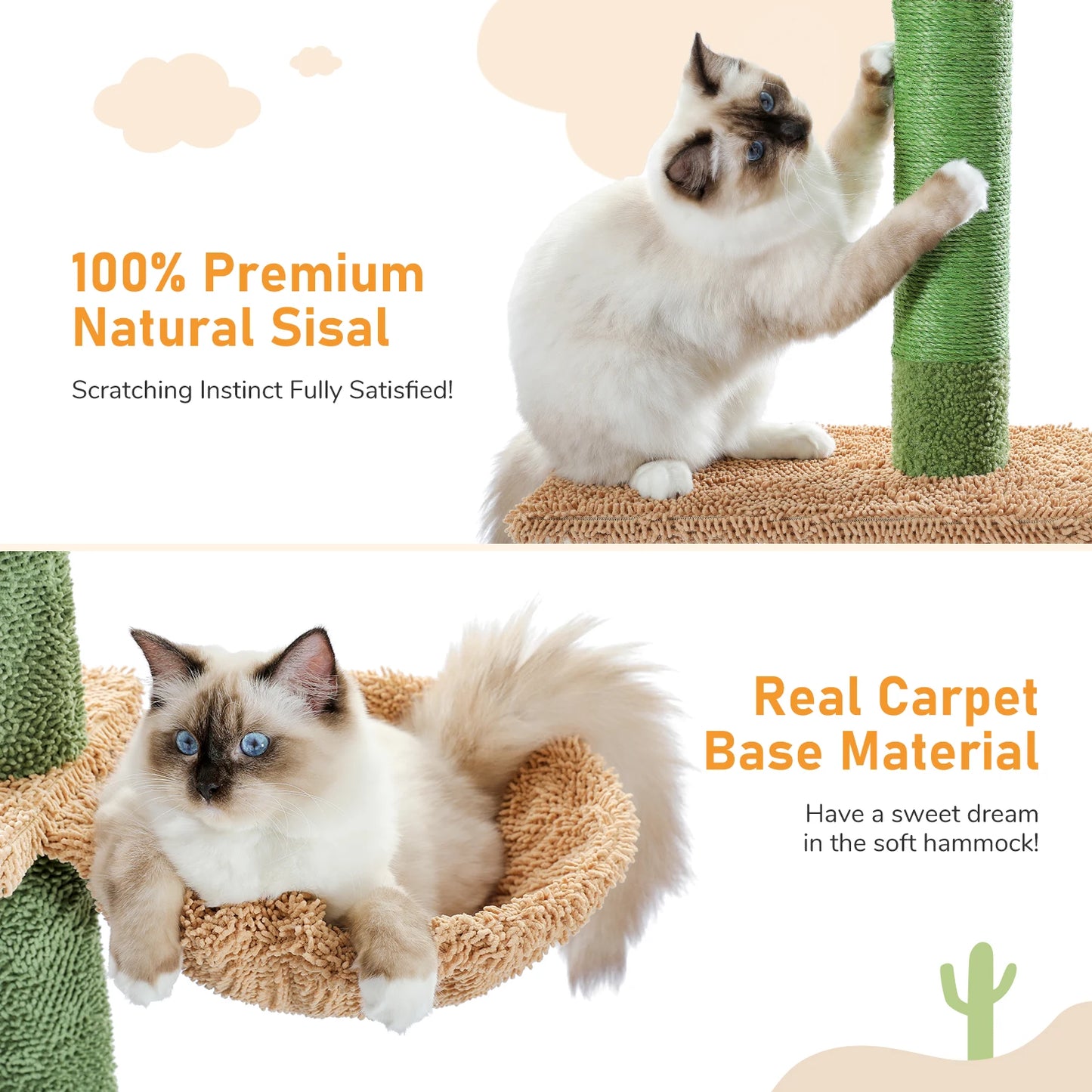 Cactus Cat Tree Tower 5-Tier Floor-to-Ceiling Climber